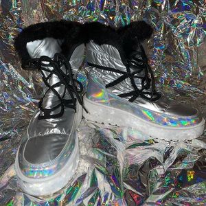 Size 11, FashionNova Metallic Fur Boots